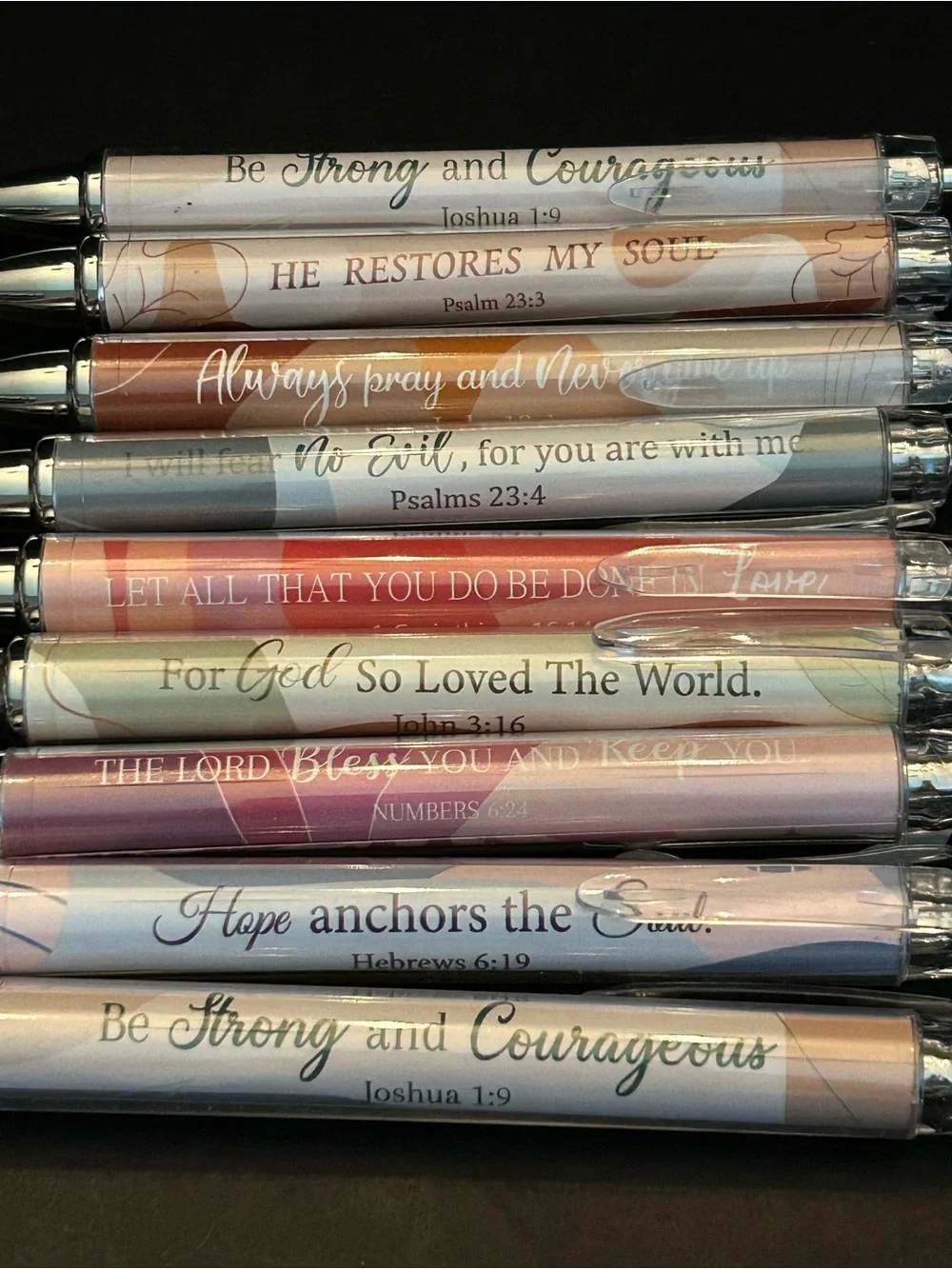 Inspirational Scripture Ballpoint Pens - Pastel Gradient Set of 9 Med Pt Black